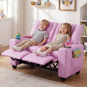 Sofá Infantil de 2 Lugares, 96 x 51,5 x 69 cm, Encosto e Apoio para os Pés Reclináveis, Rosa