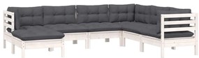 7 pcs conj. lounge de jardim c/ almofadões pinho maciço branco