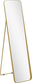 HOMCOM Espelho de corpo inteiro, autoportante, inclinável, moldura metálica, MDF, 160 x 40 cm, dourado | Aosom Portugal