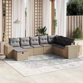 vidaXL 8 pcs conj. sofás jardim c/ almofadões vime PE bege misturado