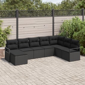 Conjunto de Sofá de Jardim vidaXL 8 Peças com Almofadas Preto Rattan P