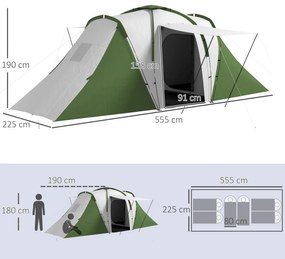 Outsunny Tenda de Campismo Familiar para 4-6 Pessoas com 2 Dormitórios