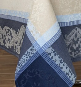 Toalhas de mesa anti nódoas 100% algodão - Louvre Fateba: Toalha de mesa cor azul com bege 1 Toalha de mesa 150x150 cm
