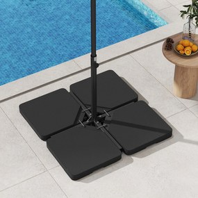 Base para guarda-sol 4 peças de 60 litros / 84 kg, recarregável, para guarda-sol com base quadrada preta