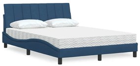 vidaXL Cama com colchão 140x200 cm tecido azul