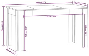Mesa de jantar 140x74,5x76 cm derivados madeira carvalho fumado