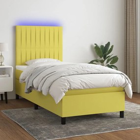 vidaXL Cama box spring c/ colchão e LED 90x200 cm tecido verde