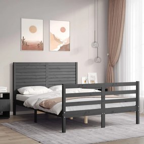 Estrutura de cama de casal c/ cabeceira madeira maciça cinzento
