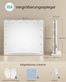 Espelho de maquilhagem 44 x 50 x 5,7 cm estilo Hollywood com 14 LEDs reguláveis branco 