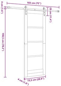 Porta Deslizante vidaXL com Conjunto de Ferragens Branca 73.5x198.5 cm