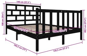 Estrutura de cama 140x190 cm madeira de pinho maciça preto