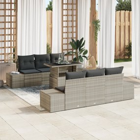 Conjunto de Sofá de Jardim de 7 Peças com Almofadas Cinza Claro em Rat