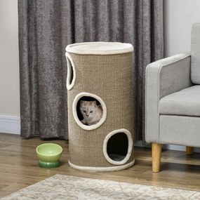 Torre para Arranhar para Gato, 38 x 38 x 70 cm, 3 Níveis com Revestimento em Sisal, Castanho