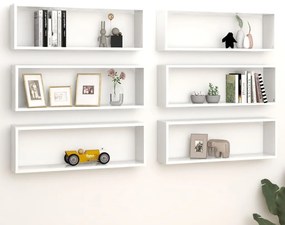 vidaXL Estantes de parede cúbicas 6pcs contrapl. 80x15x26,5cm branco