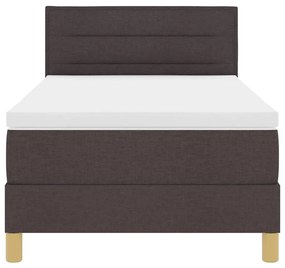 Cama Box Spring com Colchão &amp; LED Marrom Escuro 90x200 cm Tecido