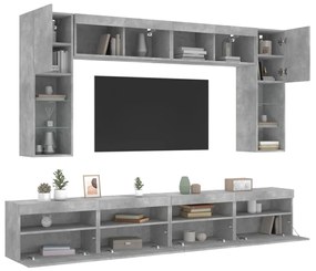 vidaXL 8 pcs conj. móveis de parede p/ TV luzes LED cinzento cimento