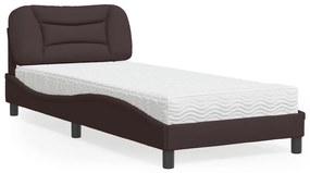 vidaXL Cama com colchão Hvar 90x200 cm tecido castanho-escuro