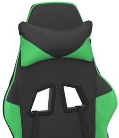 Cadeira gaming massagens c/ apoio pés couro artif. preto/verde