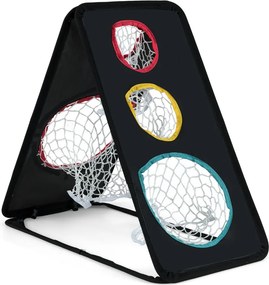Rede de golfe para chip de dupla face Sistema de treino de triplo objetivo com 5 buracos Estrutura triangular Acessórios Preto