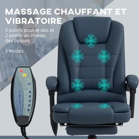 Cadeira de escritório com função de massagem, altura ajustável, encosto reclinável e comando com fio, azul