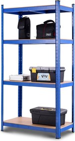 Estante de ferro e MDF para garagem 4 prateleiras Estante resistente 80x40x160cm azul