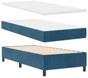 Cama Box Spring com Colchão &amp; Banco Azul Escuro 90x200 cm Veludo