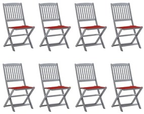 vidaXL Cadeiras de exterior dobráveis 8pcs c/ almofadões acácia maciça