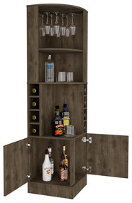 Móvel de bar garrafeira de Canto Andorra com suporte de Copos, a 180,6 cm a x 46,9 cm e x 46,9 cm p, cor noz