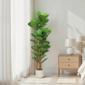 Planta artificial de interior de 150 cm – Figueira-lira artificial com vaso de plástico e tronco de madeira maciça, verde