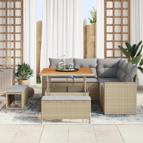 Conjunto de Sofá de Jardim de 8 Peças com Almofadas Bege em Polirattan