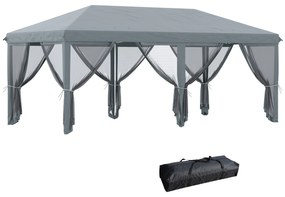 Outsunny Tenda Dobrável 585x295x270 cm Tenda de Jardim com 6 Mosquiteiros Bolsa de Transporte e Estrutura de Aço Cinza