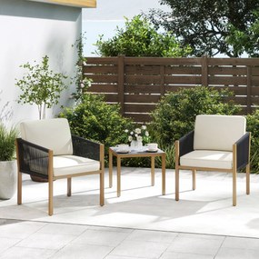 Conjunto Jardim de 3 peças de mobiliário de exterior em corda trançada com almofadas, para terraço, jardim ou varanda Castanho, preto e bege