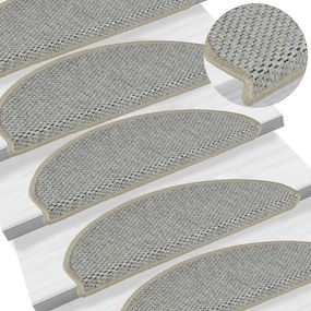 Tapetes escada adesivos aspeto sisal 15 pcs 65x21x4 cm cinzento