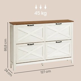 Sapateira Armário para sapatos com 4 porta s24 x 127 x 86,8 cm (P x L x A), organizador de sapatos, estante estreita independente, Branco vintage