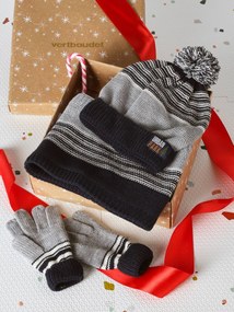 Conjunto de natal com gorro Urban Park + gola + manoplas/luvas para menino cinza mesclado