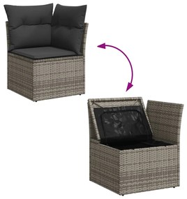 14 pcs conjunto sofás p/ jardim c/ almofadões vime PE cinzento