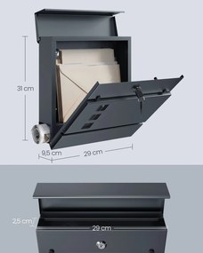 Caixa de correio XL, com compartimento para jornais, 9,5 x 29 x 31 cm, autocolante anti-publicidade indesejada, janela de visualização, com fechadura,