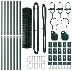 Cercas Europeias com 7 postes, 1,2 x 10 m, em aço galvanizado verde