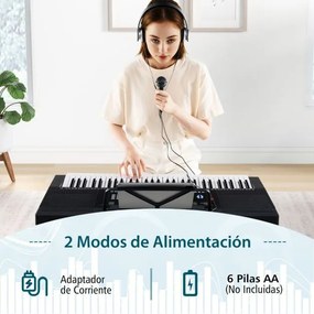 Teclado eletrónico portátil de 61 teclas com suporte e banco Conjunto completo de piano digital Branco + Preto