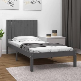 vidaXL Estrutura de cama solteiro 90x190 cm pinho maciço cinza