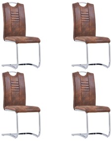 vidaXL Cadeiras de jantar cantilever 4 pcs camurça artificial castanho