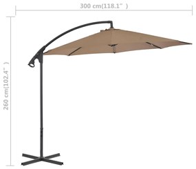 Guarda-sol cantilever com poste de aço 300 cm cinza-acastanhado