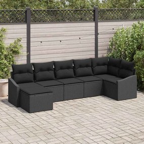 vidaXL Conjunto de Sofá de Jardim de 7 Peças com Almofadas Preto Rattan PE