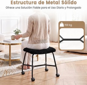 Conjunto de 2 Bancos com Rodas, 49 x 40,5 x 49 cm, Assento Acolchoado, Preto
