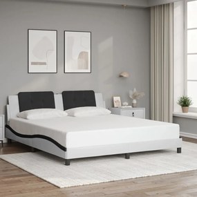 Estrutura cama c/ luzes LED 180x200cm couro artif. branco/preto