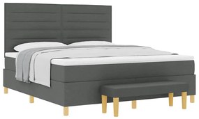 Cama Box com Colchão e Banco Cinza Escuro 180x200 cm Tecido