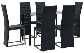 vidaXL Conjunto de jantar 7 pcs aço e vidro temperado preto