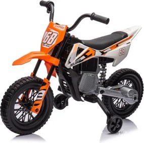 AIYAPLAY Moto Elétrica Infantil 12V com Música, Velocidade 2,4-5 km/h, Rodas Auxiliares, 107x56x70 cm, Laranja | Aosom Portugal