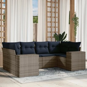 vidaXL 6 pcs conjunto sofás p/ jardim c/ almofadões vime PE cinzento