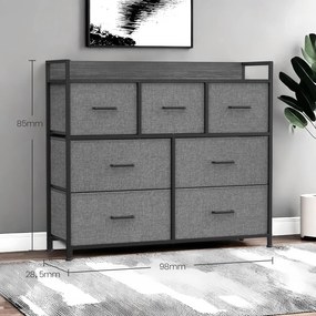 Cómoda, armário, 7 gavetas em tecido com puxadores 28,5 x 98 x 85 cm cinza ardósia-cinza antracite